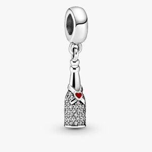 Pandora Silver Wine Bottle Charm with Red Heart Accent